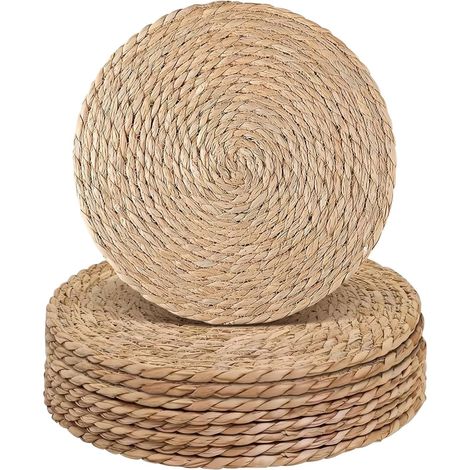 Runde Platzsets – 8er-Set – Wasserhyazinthe – Rutschfest und hitzebeständig – Für Küche und Esszimmer – 33 cm (1/5)