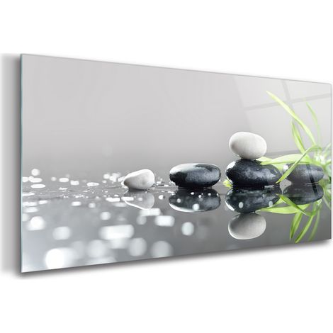 Tableau sur verre – 100 x 50 cm - Tableau mural décoratif - Verre Décorative - Herbe Et Pierres (1/5)