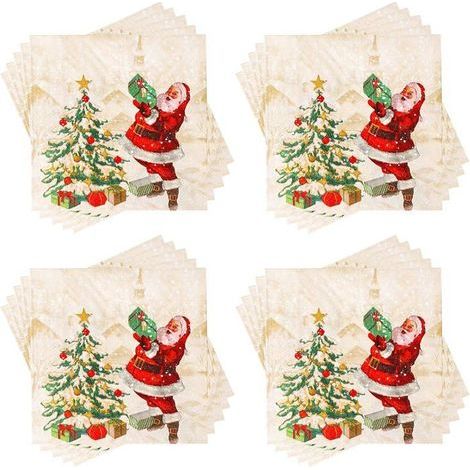 Christmas Disposable Napkins - 60 Pack - 33x33 cm - Santa & Tree Design - Gold - Biodegradable