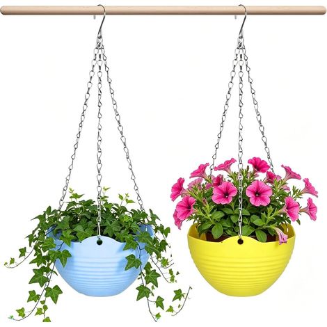 Ensemble de jardinières suspendues, système pots fleurs décoratifs en résine, contenants (1/5)