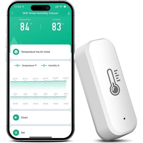 ZigBee Capteur de température et d'humidité Tuya Smart Thermomètre hygromètre avec contrôle par application et fonction d'alarme Compatible avec Alexa & Google Home, passerelle ZigBee 3.0 requise