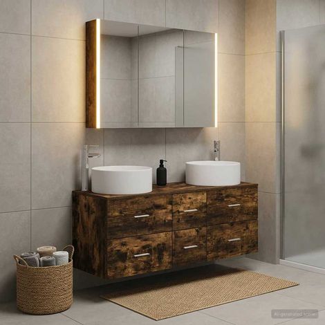 vidaXL Bathroom Furniture Set 4 pcs Smoked Oak (1/5)