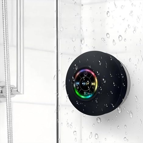 Enceinte Bluetooth Douche Haut Parleur Sans Fil Portable Mini Corne Speaker Ventouse pour La Salle De Bain Basses Stéréo Trompette Wireless Soutien LED Lumière pour Douche Maison et Extérieur Etc