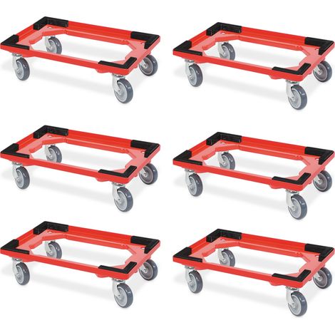 BRB 6 Transportroller für 600x400 mm Drehstapelbehälter, offen, gr. Gummiräder, rot
