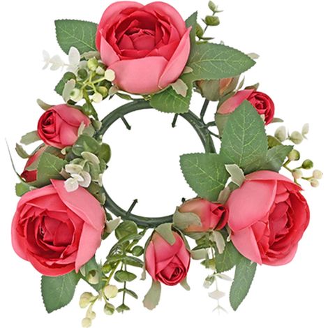 Guirlande De Roses Artificielles - Anneau Pour Bougie De Table - Décoration De Mariage Et Événement Festif - 20 x 20 x 5 cm - 1 Pièce (1/5)