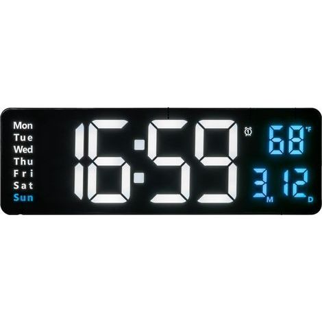 Horloge Murale Digitale LED. 16 Pouces Grand Écran avec Compte à Rebours Température Intérieure Calendrier Télécommande Luminosité Réglable pour Salon Chambre (1/5)