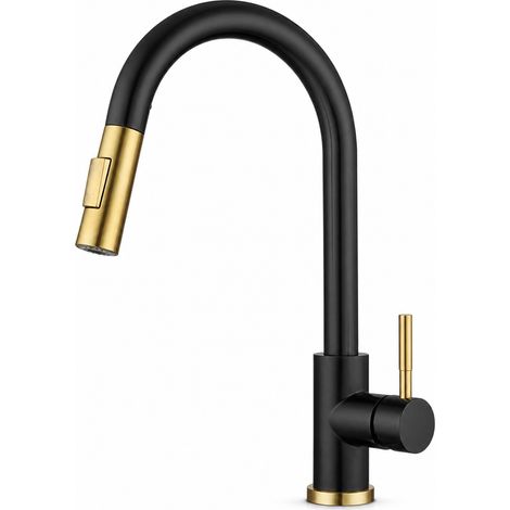 Black Gold Stainless Steel Kitchen Sink Mixer Tap with Spray Head (1/5)