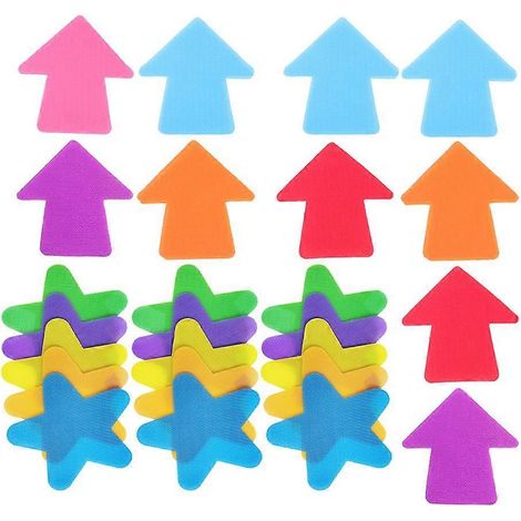 Lot de 60 marqueurs de tapis en forme de flèche et d'étoile, pour tapis de sol, salles de classe, écoles maternelles, gymnases et activités sportives. (1/4)