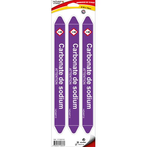 Planche de 3 marqueurs de tuyauterie 355 x 37 mm pour Ø 50 à 70 mm - Carbonate de sodium - 4708676