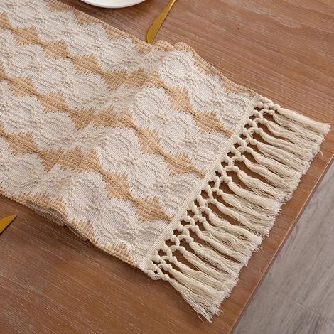 Camino de mesa estilo bohemio con borlas,35x220cm con camino de mesa anudado con borlas,estilo rústico campestre,tapete para tocador (1/5)