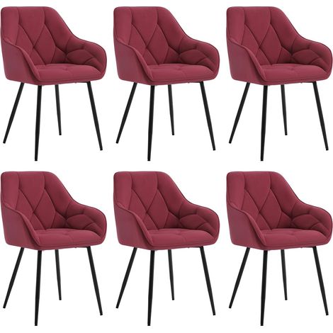 WOLTU 6x Dining Chairs, Velvet Dining Chairs with Backrest Dining Room Chairs, Burgundy