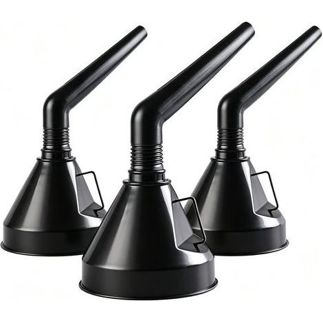 Lot de 3 Entonnoirs à Carburant avec Filtre, 130 mm, Noirs, pour Huile et Essence, Compatibles Voiture et Moto (1/5)