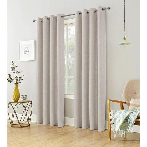 Faux Linen Thermal Insulated Blackout Curtain, Double Curtains Living Room Modern with Eyelets, Soft Wrinkle Resistant Fabric Good Dyed, Natural, 114 x 213 cm, Set of 2 (1/5)