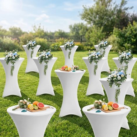 TolleTour Copritavolo rotondo per tavolino alto Ø70×110 cm – Tovaglia estensibile per matrimoni e banchetti Bianco 10x