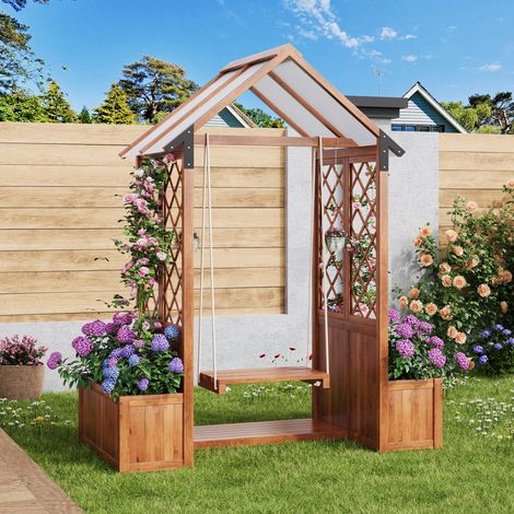Jardinière avec treillis et balançoire, 163 x 142 x 70 cm, marron DESVIAE (1/5)