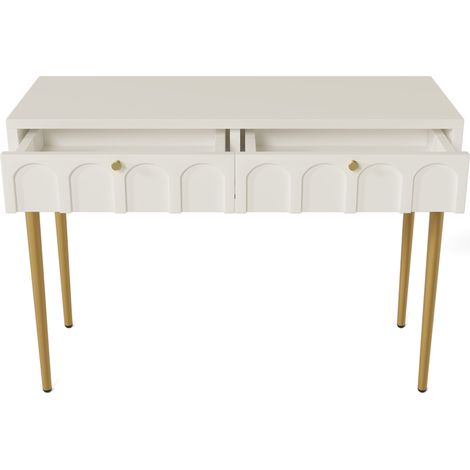 Commode crème-blanche avec 2 tiroirs, 76,5 cm de hauteur – meuble de rangement pour chambre (1/5)