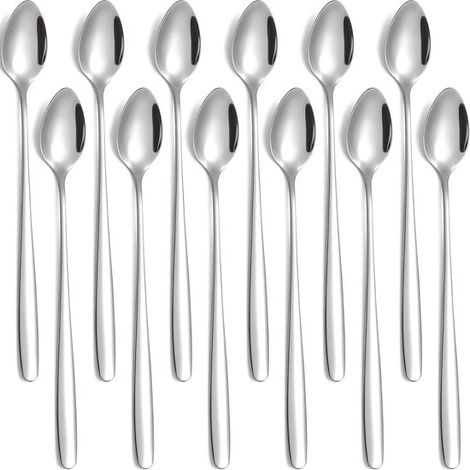 Juego de cucharas para Latte Macchiato, juego de 12 piezas, con cucharas para helado (mango de 19,8 cm), cucharas para remover de mango largo, acero inoxidable. (1/4)