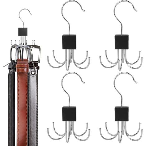 CCYKXA  4-Piece Closet Belt Organizer, 360° Rotating Metal Belt Storage Rack with 6 Tie Hooks, Bulky Belt Hanger for Belts, Ties, Scarves and Bags, Black (1/5)