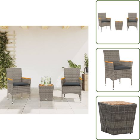 Cuscini da seduta - vidaXL Set da Bistrò 3 pz con Cuscini Grigio Polyrattan e Vetro - Rattan PE