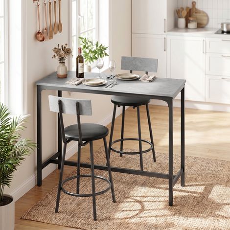 Table de bar avec tabourets assortis, table haute avec 2 tabourets rembourrés et repose-pieds, idéale pour les petits espaces, gris. (1/5)