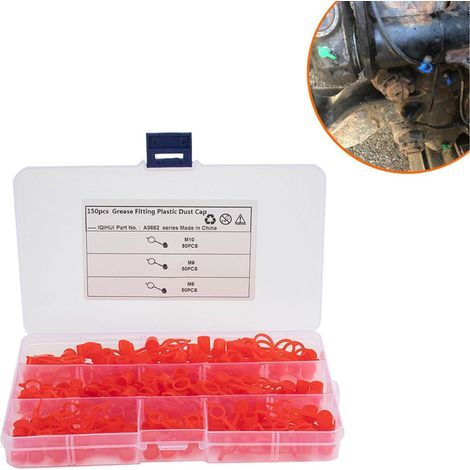 150 tappi per ingrassatori, tappi antipolvere per grasso M6 M8 M10, tappi per viti di spurgo freni, kit di nippli per ingrassatore con scatola di stoccaggio per pistola per olio, montaggio Zerk, acces (1/5)