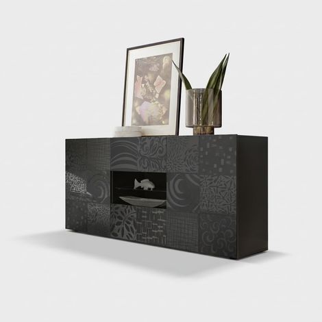 Aparador de 2 puertas y 2 cajones de diseño contemporáneo Miro - Gris Oscuro (1/3)