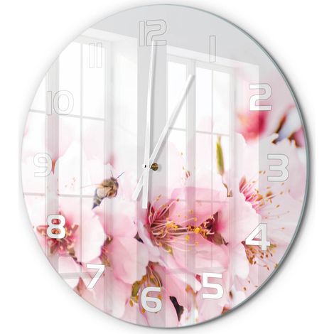 Horloge Murale Ronde Analogique en Verre Silencieuse Moderne Salon Cuisine Fleurs de cerisier fi 60 cm (1/5)