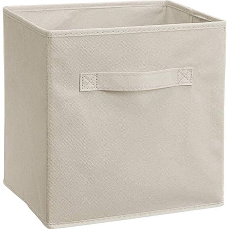 Set of 2 Beige Plain Foldable Fabric Storage Cubes with Handles 10.5 x 10.5 x 11 Inches (1/3)