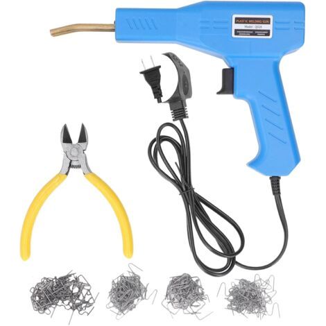 Machine à souder les agrafes plastiques pour la réparation des pare-chocs de voiture - 4 types d'agrafes, 50 de chaque - 1 jeu, bleu (1/4)