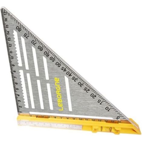 Leborgne – Équerre à pivot aluminium 195 x 200 mm – Réglet métallique intégré – Niveau à bulle – Construction bois