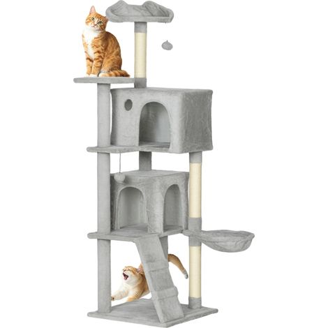 Arbre à chat, design multi-niveaux, construction durable, Gris clair (1/2)