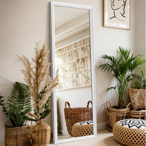 CHICFURN Espejo de cuerpo entero 160 x 50 cm con marco de madera blanco y pie metálico ajustable (1/5)