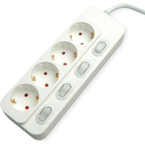 VALUE Regleta de 4 Tomas con interruptores Individuales, Blanca, 3 m