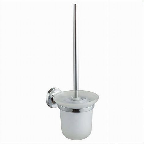 Cleafe - Porta Scopino Wc Con Scopino Completo Vetro Satinato Fissaggio Parete Bagno 79815 - (1/2)