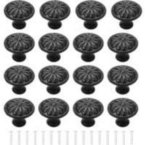 16-teiliges Set schwarzer Türknöpfe, Küchenschrankgriffe, Schubladenknöpfe, runde Vintage-Schrankknöpfe, Möbelknöpfe mit Schrauben für Kommoden und Küchenschränke