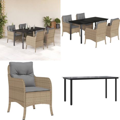 5-tlg. Garten-Essgruppe mit Kissen Beige Poly Rattan - Gartenstuhl - Gartentisch (1/5)