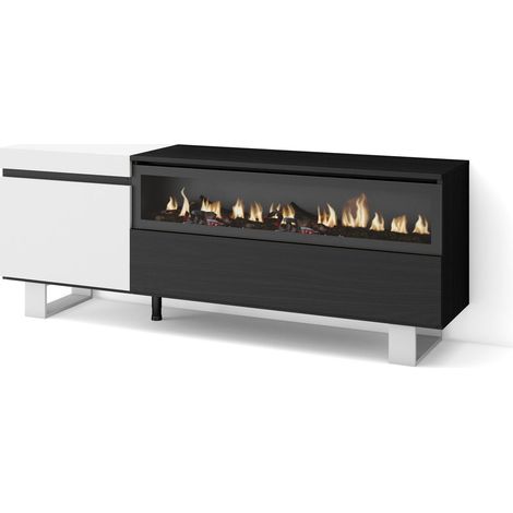 Skraut Home - Mueble TV, Televisión, Muebles de salón, almacenaje, 150x57x35cm, Para TV hasta 65", Chimenea eléctrica, Diseño industrial, Estilo Moderno, Blanco y negro (1/5)