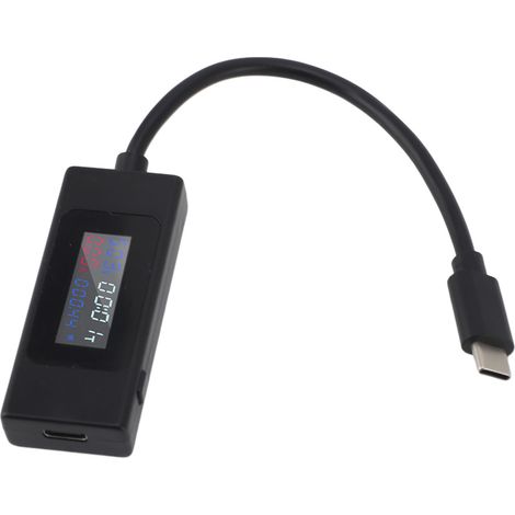 Testeur USB-C avec écran LCD couleur, testeur de tension et de courant de type C, test bidirectionnel d'entrée/sortie, multimètre USB noir (1/5)