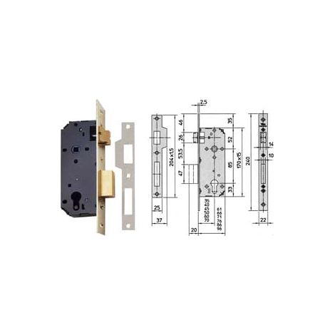 SERRATURA DA INFILARE A CILINDRO 2 MANDATE 7435  mm.50 (7435.50)    VIRO