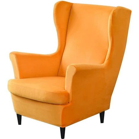 2-teiliger Stretch-Ohrensesselbezug, weiche Samt-Ohrensesselbezüge mit elastischem Saum für Schlafzimmer, Wohnzimmer, Plüschsessel und Sofa,Orange (1/5)