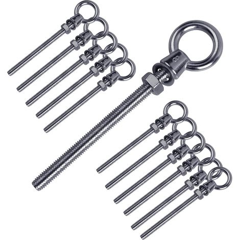 12 pcs Boulon à œil avec filetage métrique, M8 x 80 mm Boulon Anneau en acier inoxydable 304, Vis à œil inoxydable Vis à crochet Boulons à crochet (1/5)