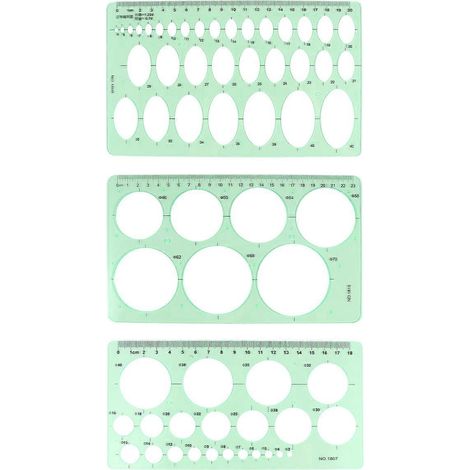 Ensemble de 3 pochoirs circulaires, gabarits de dessin de formes géométriques, règles de dessin incluses.-25X14.5CM-Green (1/3)