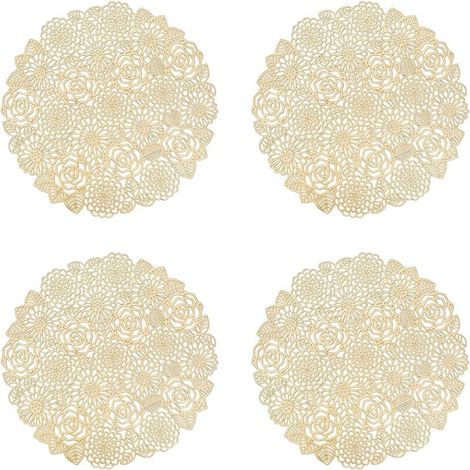 Lot de 4 Sets de Table, Or Rose Napperons Rond Set de Table Tapis de Table pour Table Salle à Manger Cuisine,napperons lavables (Or Rose, Style L, 38cm)