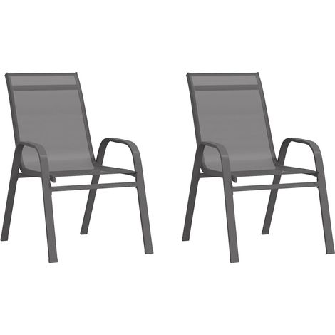 Lot de 2 Chaises empilables de jardin  Siège de Terrasse  Fauteuil de jardin Gris Tissu textilène DHNET2503396 (1/5)