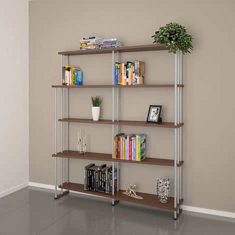 Libreria in Legno Divisorio Moderno Design Open Space MADE IN ITALY mod. Smile Noce L150 x P30/22 x 190H (1/2)