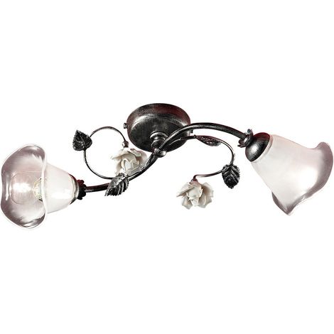 Plafoniera Classica Siena Metallo E Ceramica Nero Sfumato Argento 2 Luci E14 (1/5)
