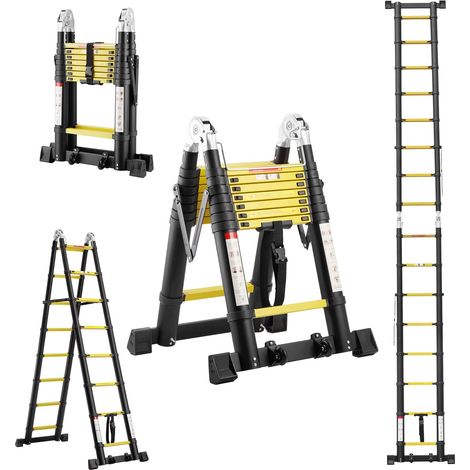 Teeno – Échelle télescopique en aluminium 5 m – 9 marches – Capacité de charge 150 kg – Stabilisateurs triangulaires – Pliable et légère