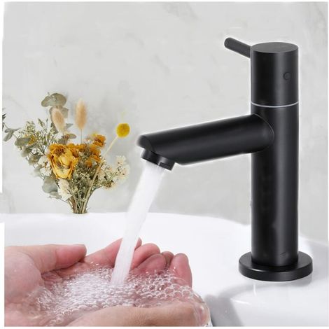 CECIPA Robinet de Lavabo NOIR Robinet pour Salle de Bain Robinetterie de Lavabo avec Bec Robinet Seulemtent pour l'Eau Froide (1/3)
