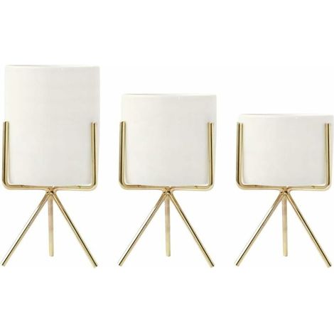 JKWG Support de fleurs en métal avec pots de fleurs en céramique Support de plantes Tabouret de fleurs Décoration d'étagères pour plantes de cactus succulentes Intérieur Extérieur 3 pièces (doré) (1/5)
