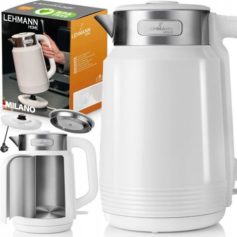 Bollitore elettrico senza fili da 2200 W, robusto, acciaio bianco, grande capacità 2 L, silenzioso